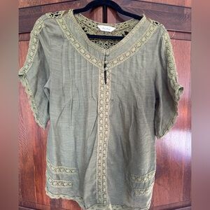 Bobo Chic Olive Green Lace Top